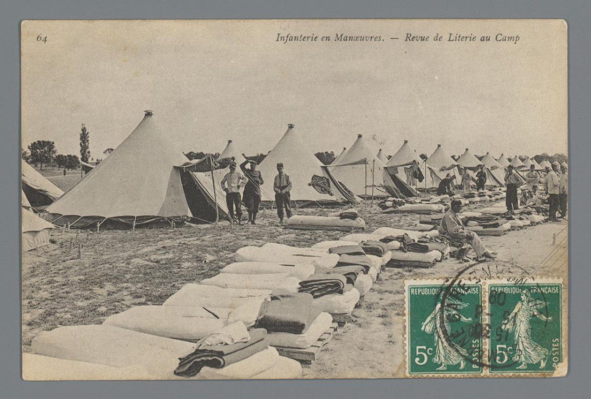 Inspection of Bedding at a Military Camp in Châlons-en-Champagne, Postcard from L. Ottmary to Alfred Huot