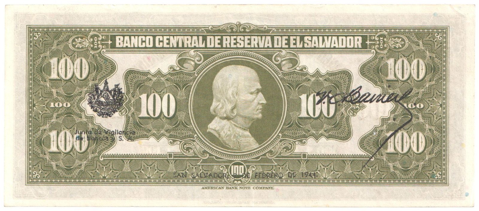 Reverse of 100 Colones (1942–1954), Pick 86