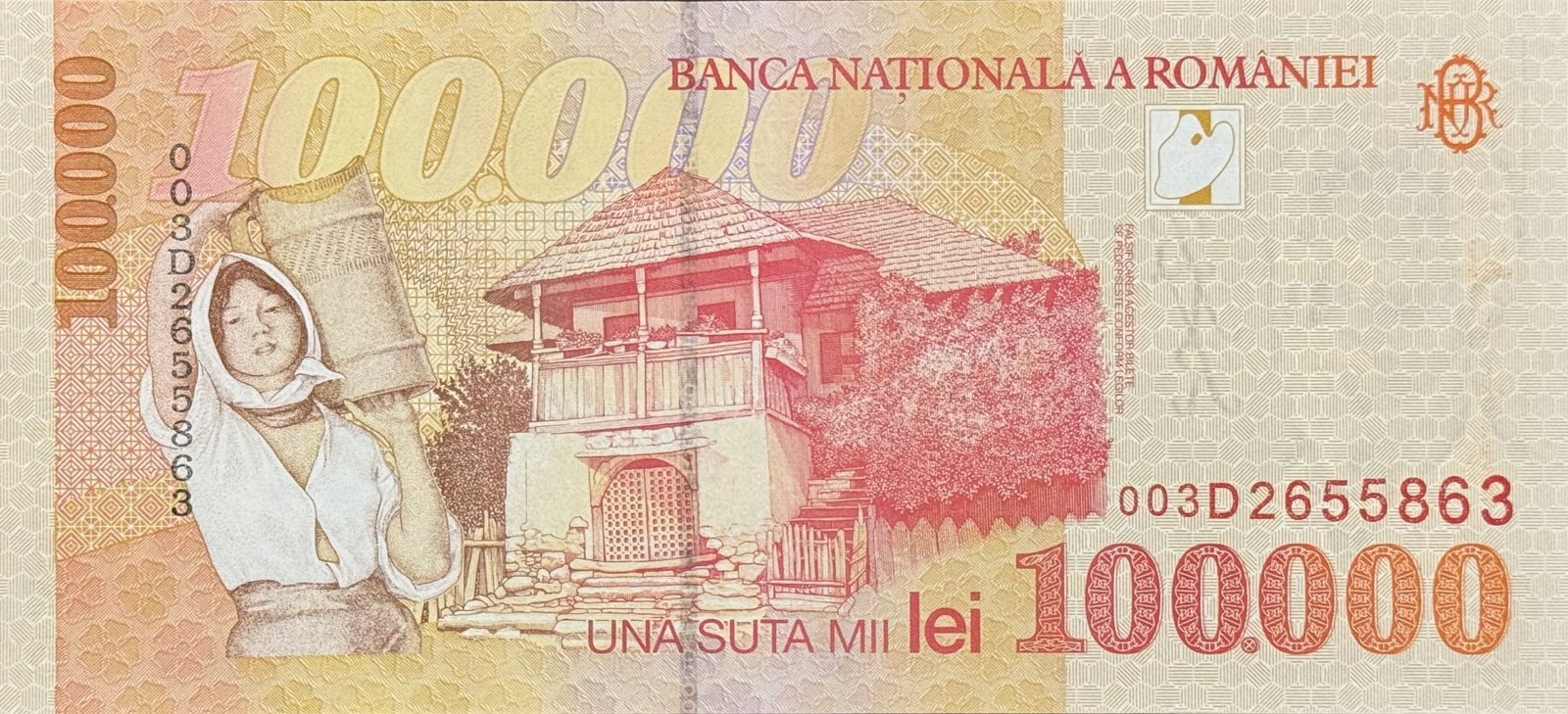 Reverse of 100 000 Lei (1998), Pick 110