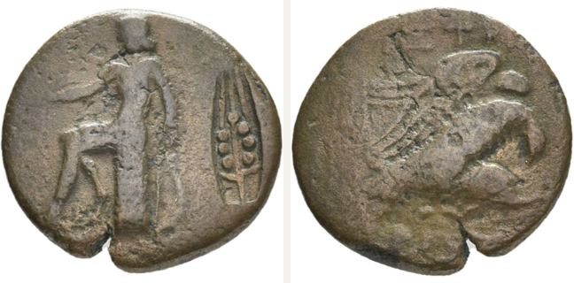 Istros, bronze coin — Sea-eagle on dolphin standing right (CN type 23180)
