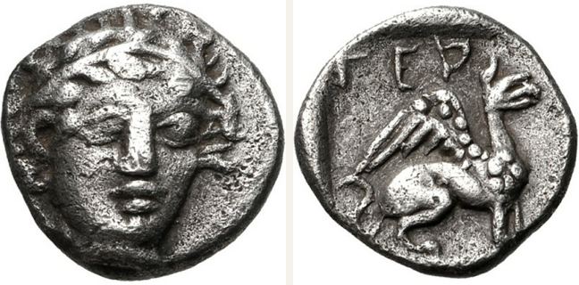 Gergis, Obol — Griffin seated right (CN type 20815)