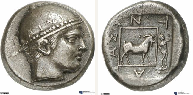 Ainos, tetradrachm (triple siglos) — Goat standing right within linear square (CN type 2730)