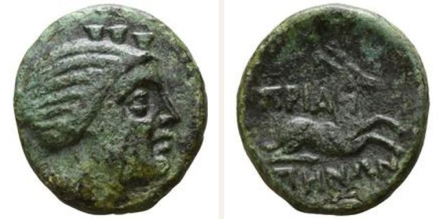 Priapos, bronze coin — Hind lying to right (CN type 19726)