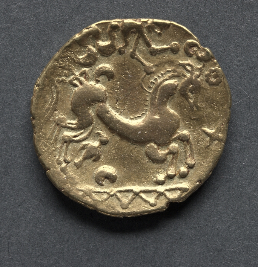 Bellovaci Stater: Horse with Victory Above (reverse), c. 125–100 BCE (Cleveland Museum of Art 1969.143.b)