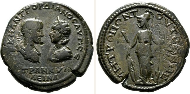 Tomis, Gordian III., bronze coin — Athena standing facing (CN type 16309)