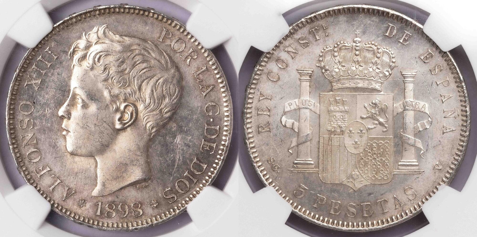 Spanish 5 pesetas silver, Alfonso XIII