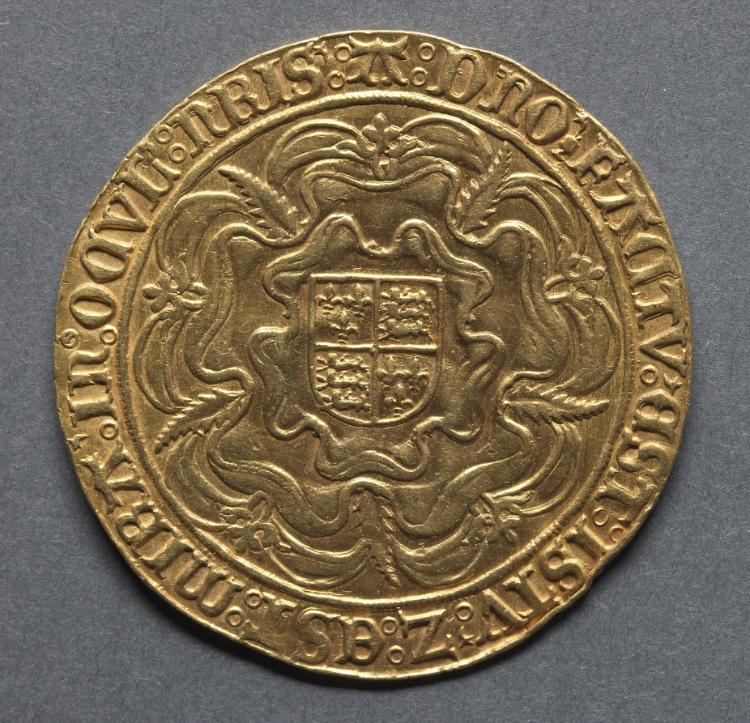 Sovereign: Shield of Royal Arms on a Tudor Rose (reverse), 1553 (Cleveland Museum of Art 1969.179.b)