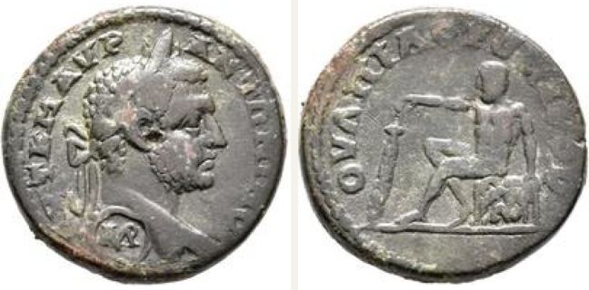 Topeiros, Caracalla, 3 unit — Heracles seated left on rock covered with lion skin (CN type 21802)
