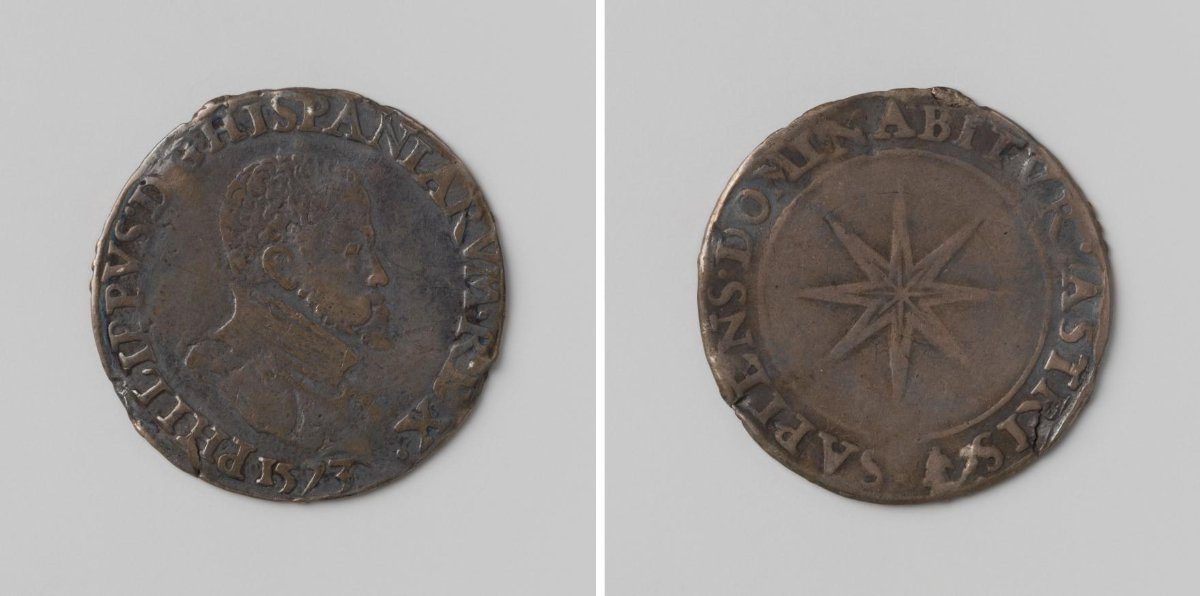 Appearance of a supernova in the constellation Cassiopeia in 1572, jeton in honour of Philip II, King of Spain