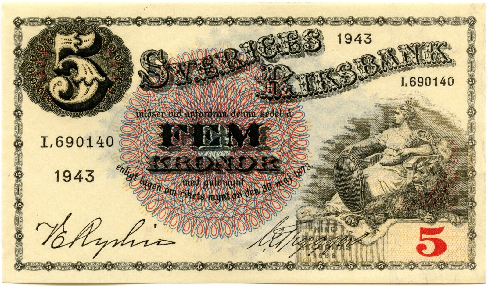 Obverse of 5 Kronor (1918–1952), Pick 33
