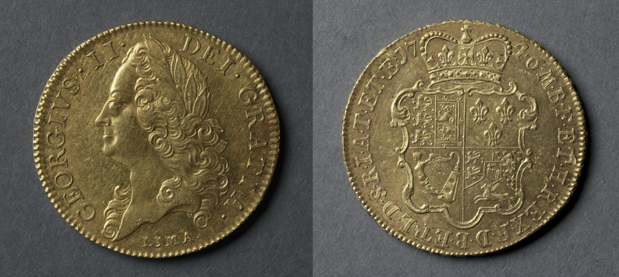 Five Guineas: George II (obverse); Shield of Arms (reverse), 1746 (Cleveland Museum of Art 1969.208)