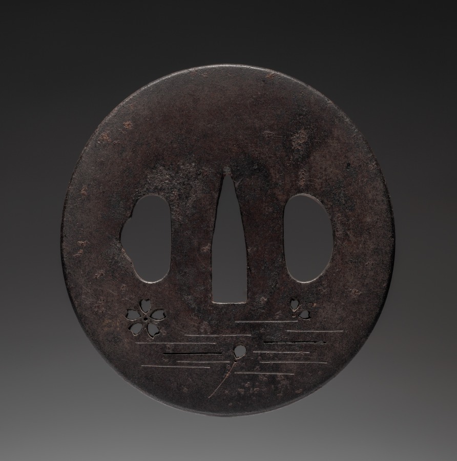 Additional museum view 2 of Sword Guard (Tsuba) with Cherry Blossoms (accession 1919.410).