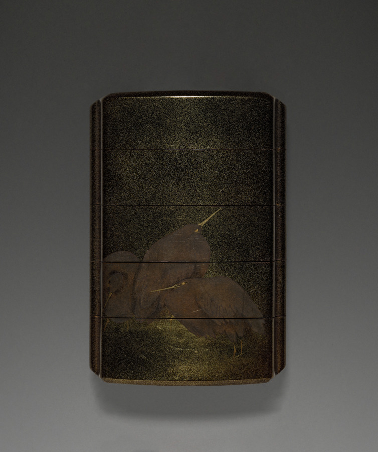 Additional museum view 2 of Inrō with Crows in Moonlight and Egrets in Snow (accession 1920.510).