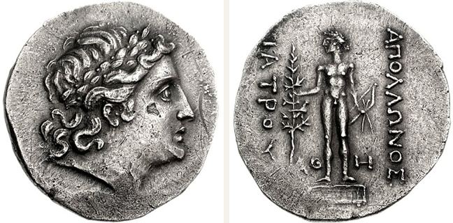 Apollonia Pontike, tetradrachm — Apollo standing facing on basis (CN type 22040)