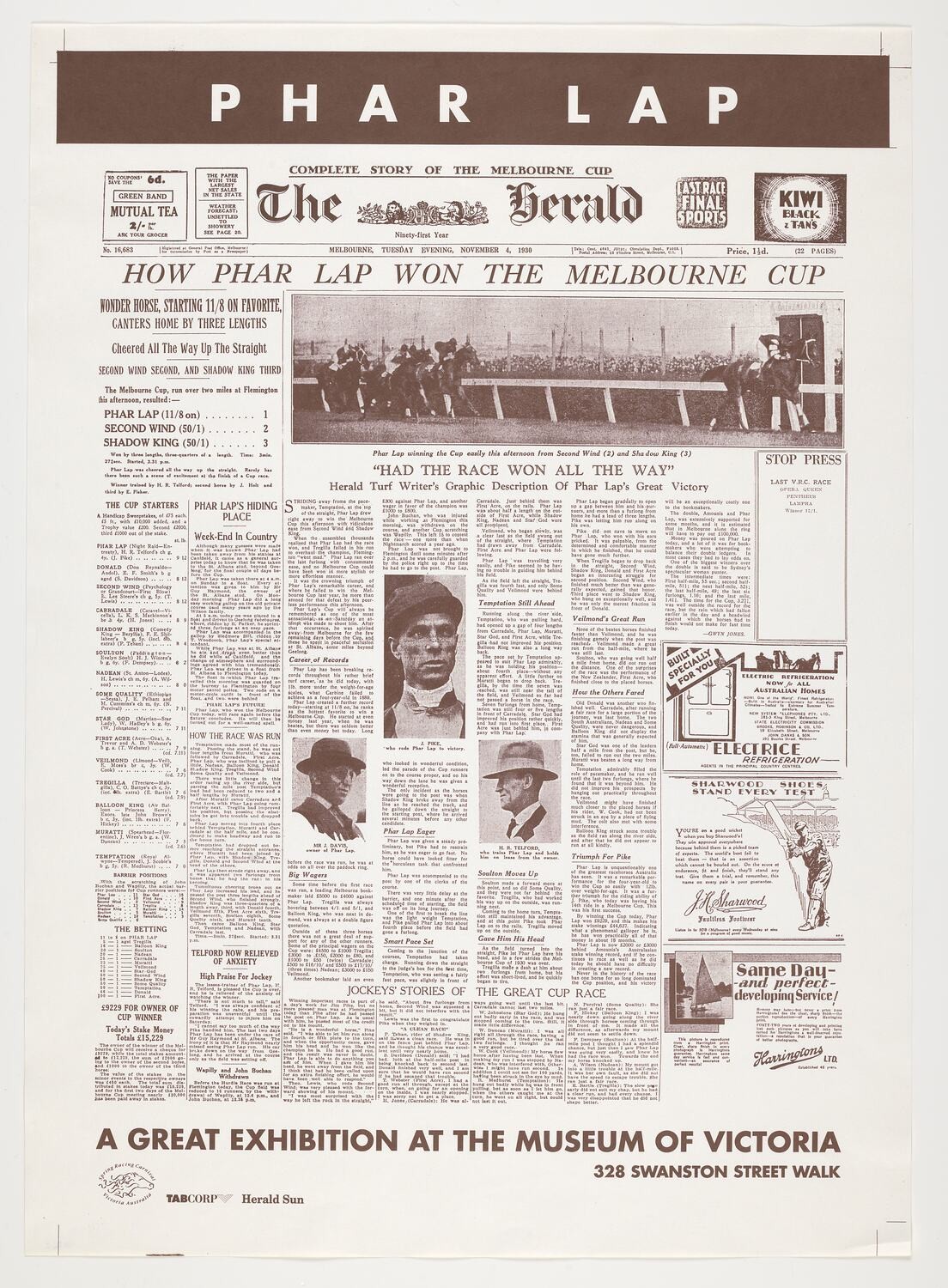 Poster - Phar Lap, Museum of Victoria, 1990s