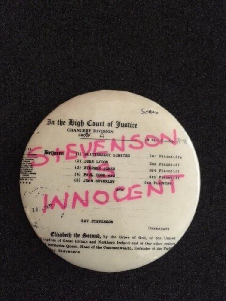 Badge — STEVENSON IS INNOCENT, Britain, 1978