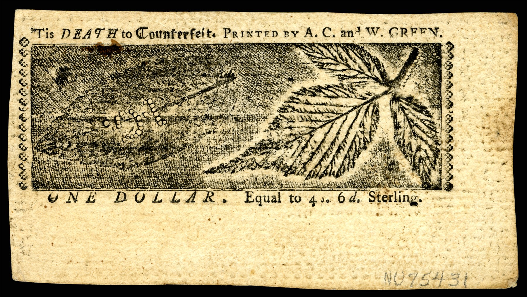 Province of Maryland colonial currency, 1 March 1770 issue (MD-55), reverse.