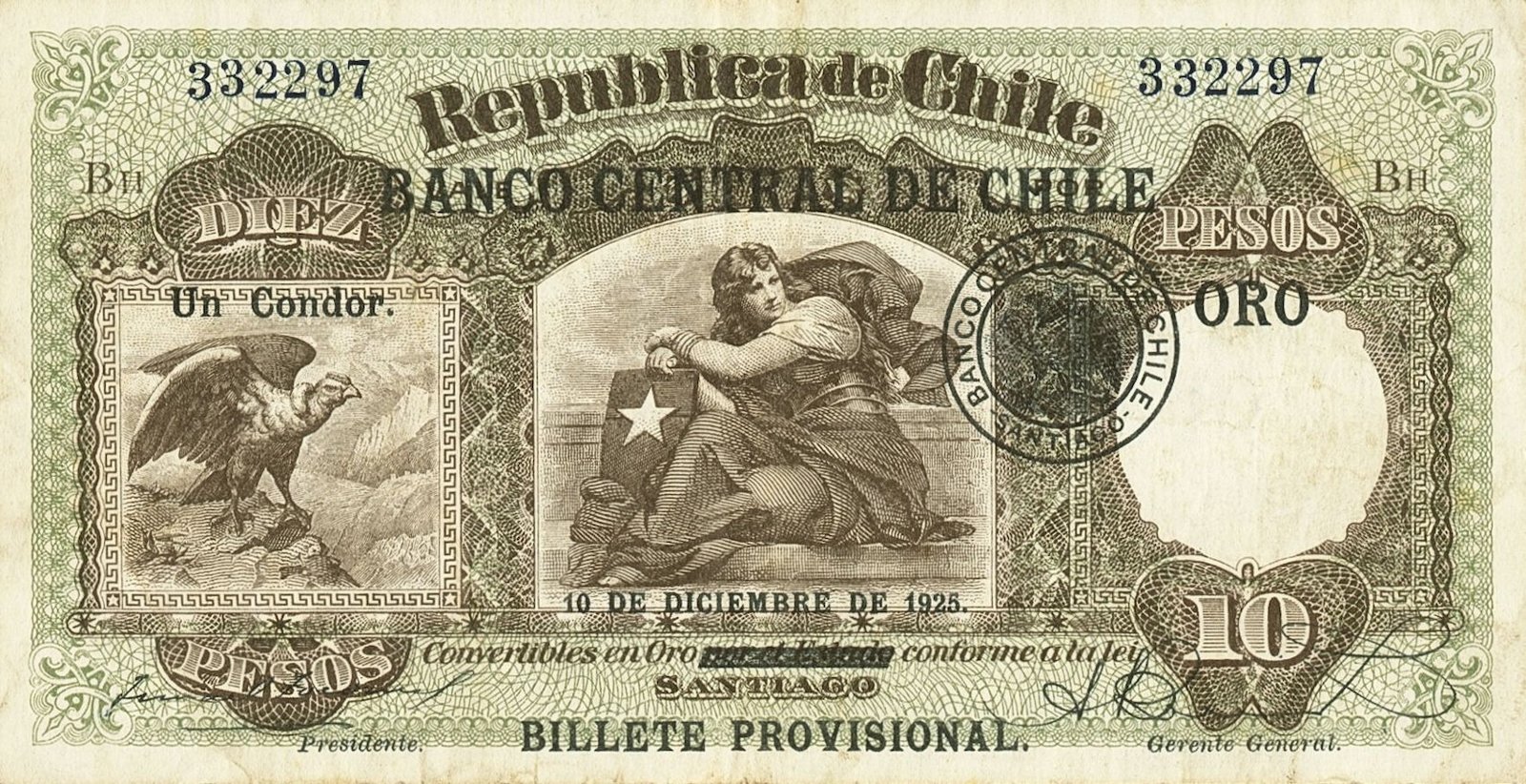 Obverse of 10 Pesos = 1 Condor (1925), Pick 74