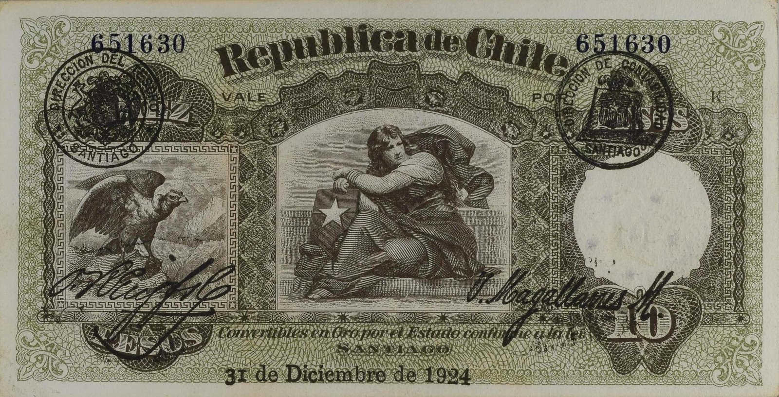 Obverse of 10 Pesos (1918–1925), Pick 62
