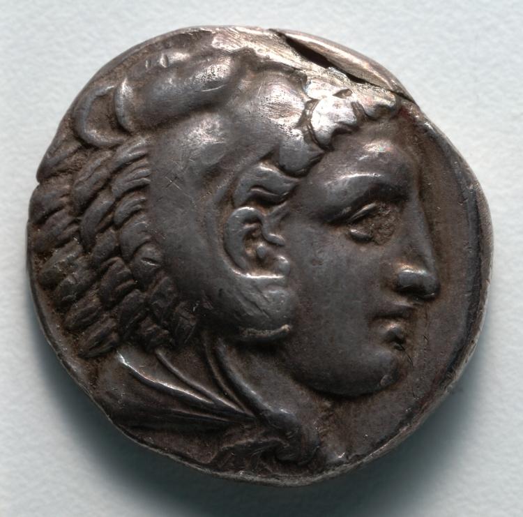 Tetradrachm: Head of Young Herakles (obverse), 336–323 BCE (Cleveland Museum of Art 1916.981.a)