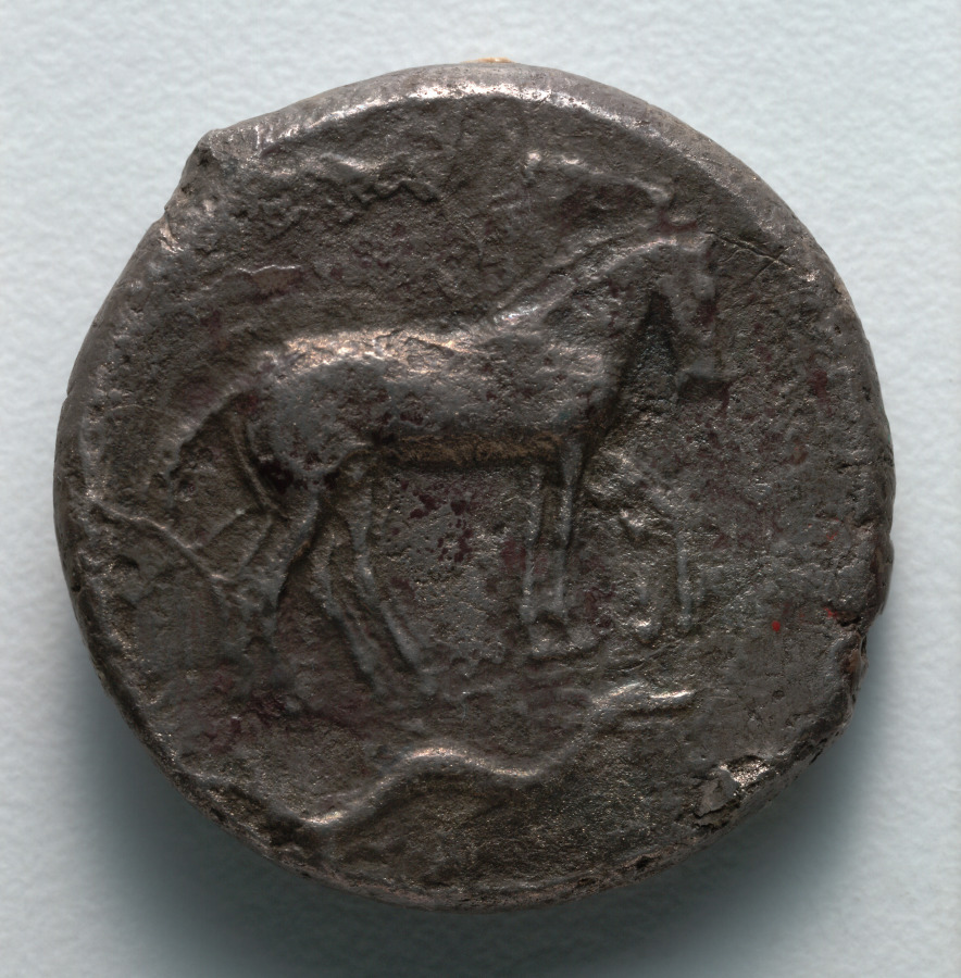 Tetradrachm: Quadriga, Nike, Ketos (obverse), c. 467–440 BCE (Cleveland Museum of Art 1916.976.a)