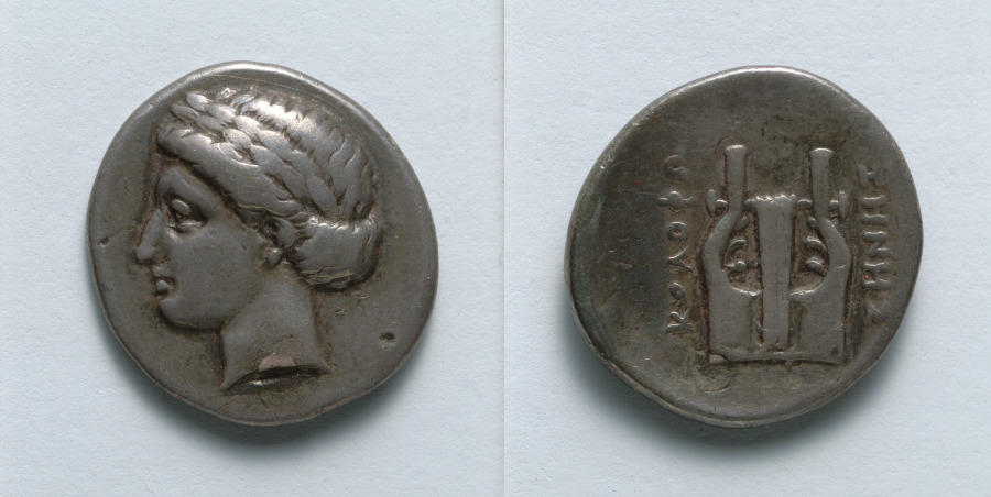 Drachm: Head of Apollo (obverse); Lyre (reverse), c. 389–350 BCE (Cleveland Museum of Art 1917.992)