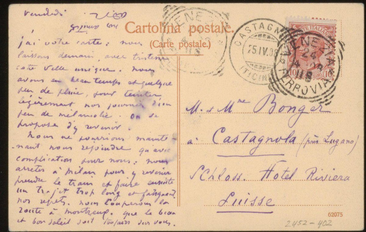 Picture postcard to Andries Bonger and Anne Marie Louise van der Linden