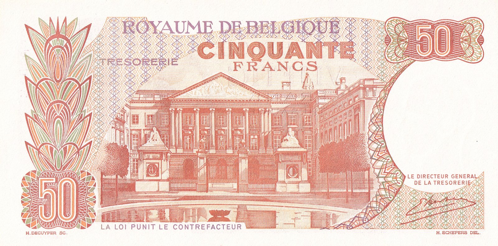 Reverse of 50 Francs (1966), Pick 139