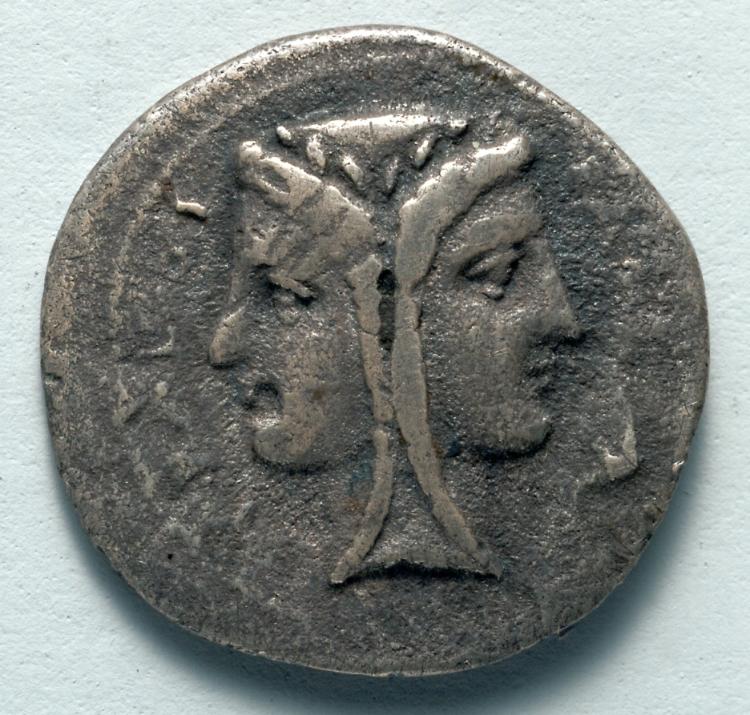 Two Litrae: Janiform Head, laureate (obverse), 344–317 BCE (Cleveland Museum of Art 1917.986.a)
