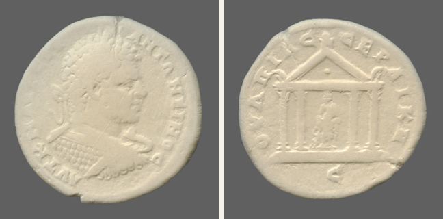 Serdika, Caracalla, 4 unit — Tetrastyle temple on crepidoma (CN type 625)