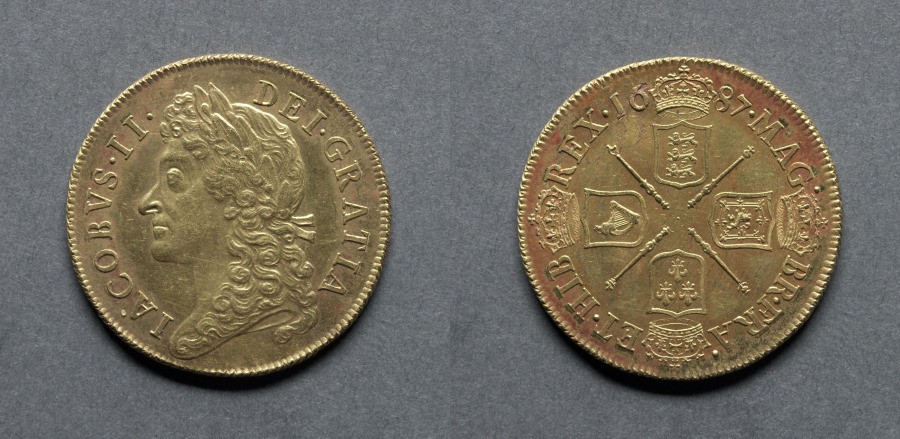 Two Guineas: James II (obverse); Four Shields of Arms (reverse)