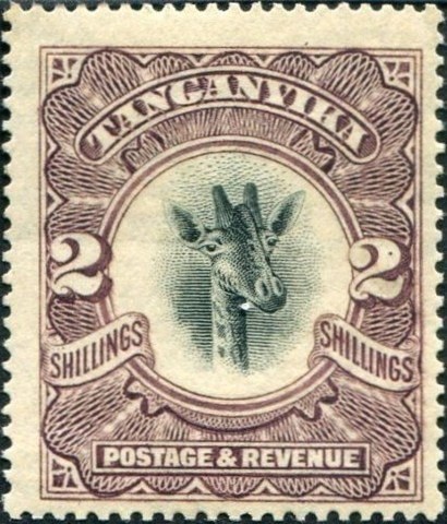 Photograph of a stamp from this issue (Wikimedia Commons file “Stamp of Tanganyika - 1922 - Colnect 313783 - Giraffe Giraffa camelopardalis.jpeg”). The paper, perforation or watermark variety shown cannot be confirmed from the photograph.