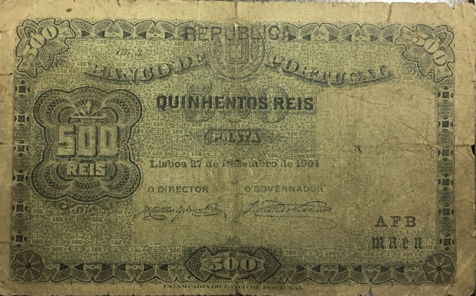 Obverse of 500 Réis (1904–1910), Pick 105