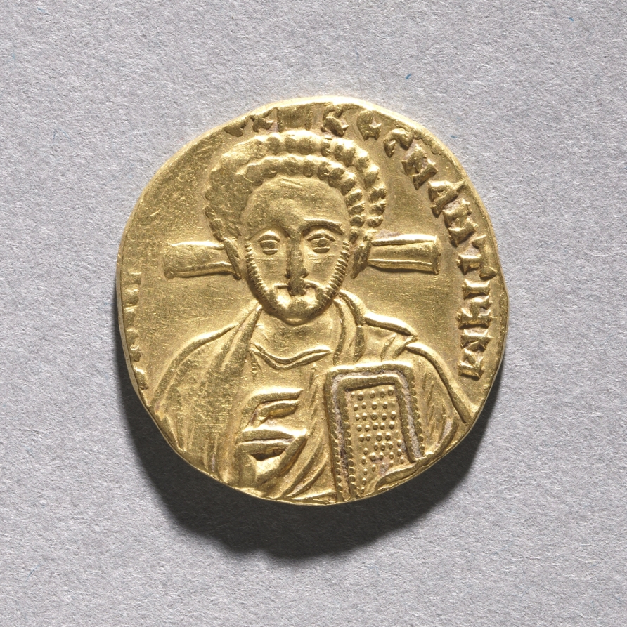 Solidus with Justinian II Rhinometus and His Son Tiberius (obverse), 705–711 (Cleveland Museum of Art 1968.57.a)