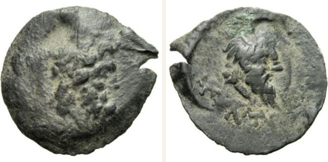 Pantikapaion, bronze coin — Bearded head of a satyr right (CN type 23999)