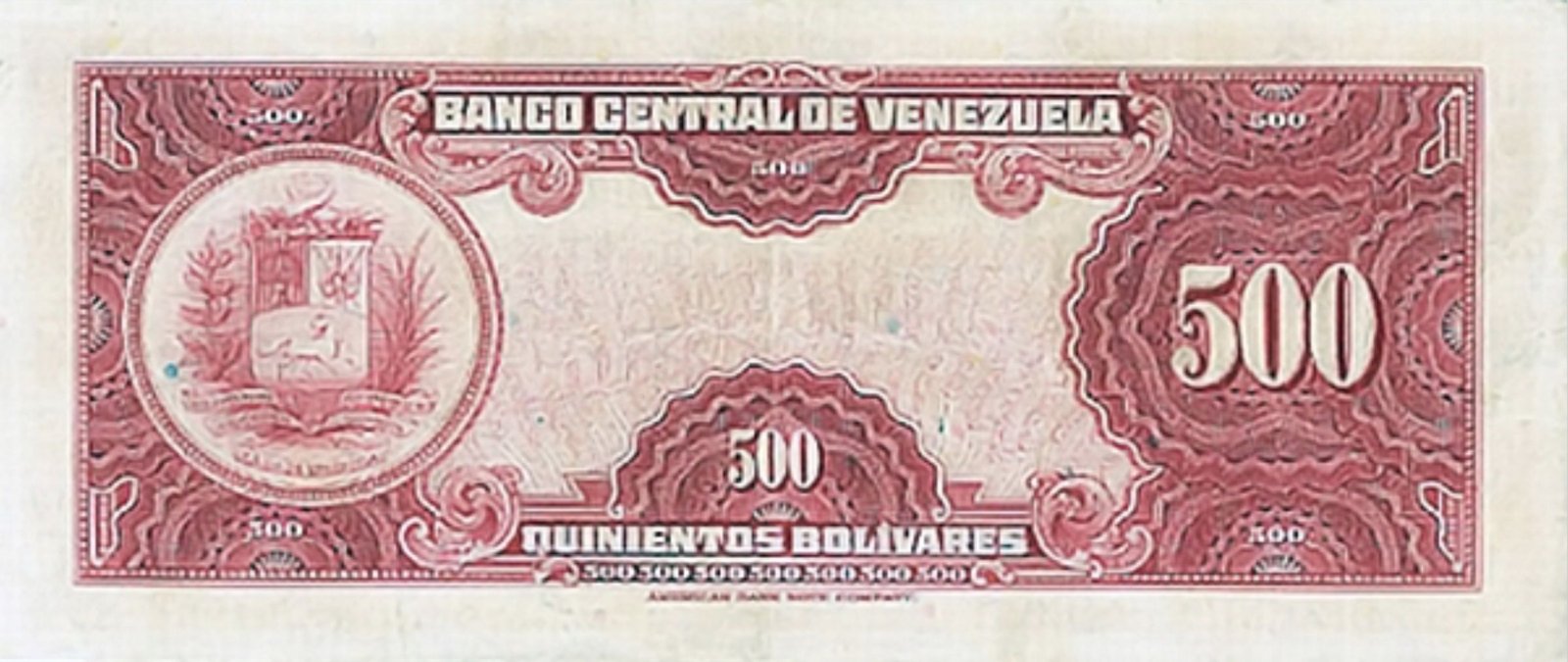 Reverse of 500 Bolivars (500 bolívares) (1943–1946), Pick 36