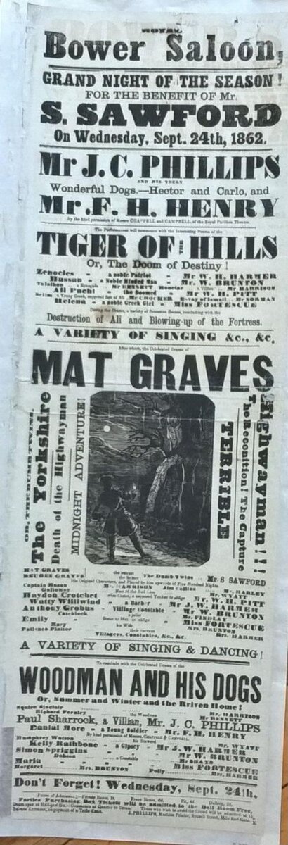 Playbill — Illustrated playbill advertising the programme at the Royal Bower Saloon, 24 September 1862, London, 1862