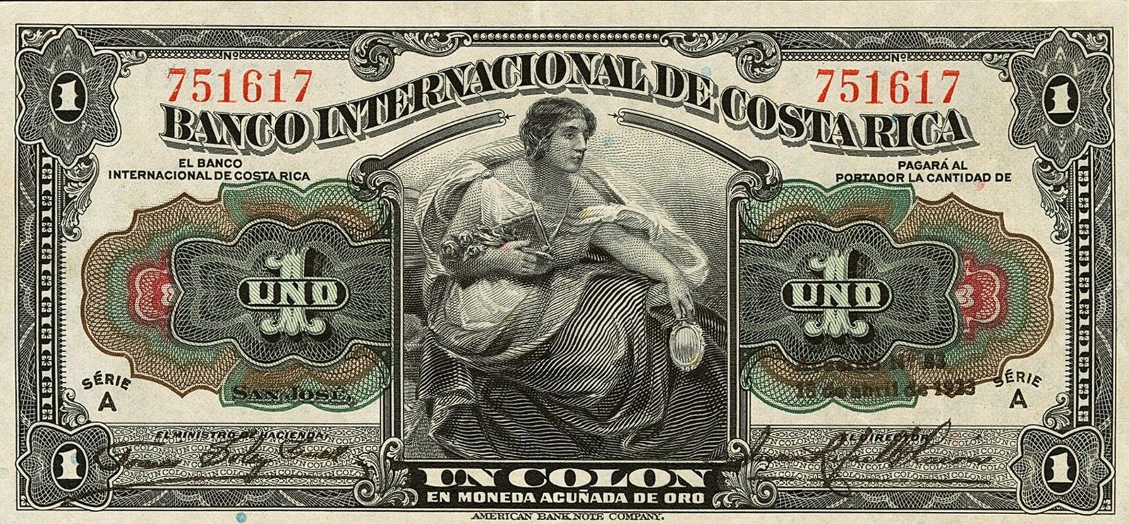 Obverse of 1 Colón (1918–1935), Pick 158