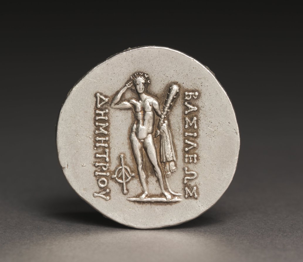 Coin of Demetrios, I (reverse), 200–190 BCE (Cleveland Museum of Art 1999.318.b)