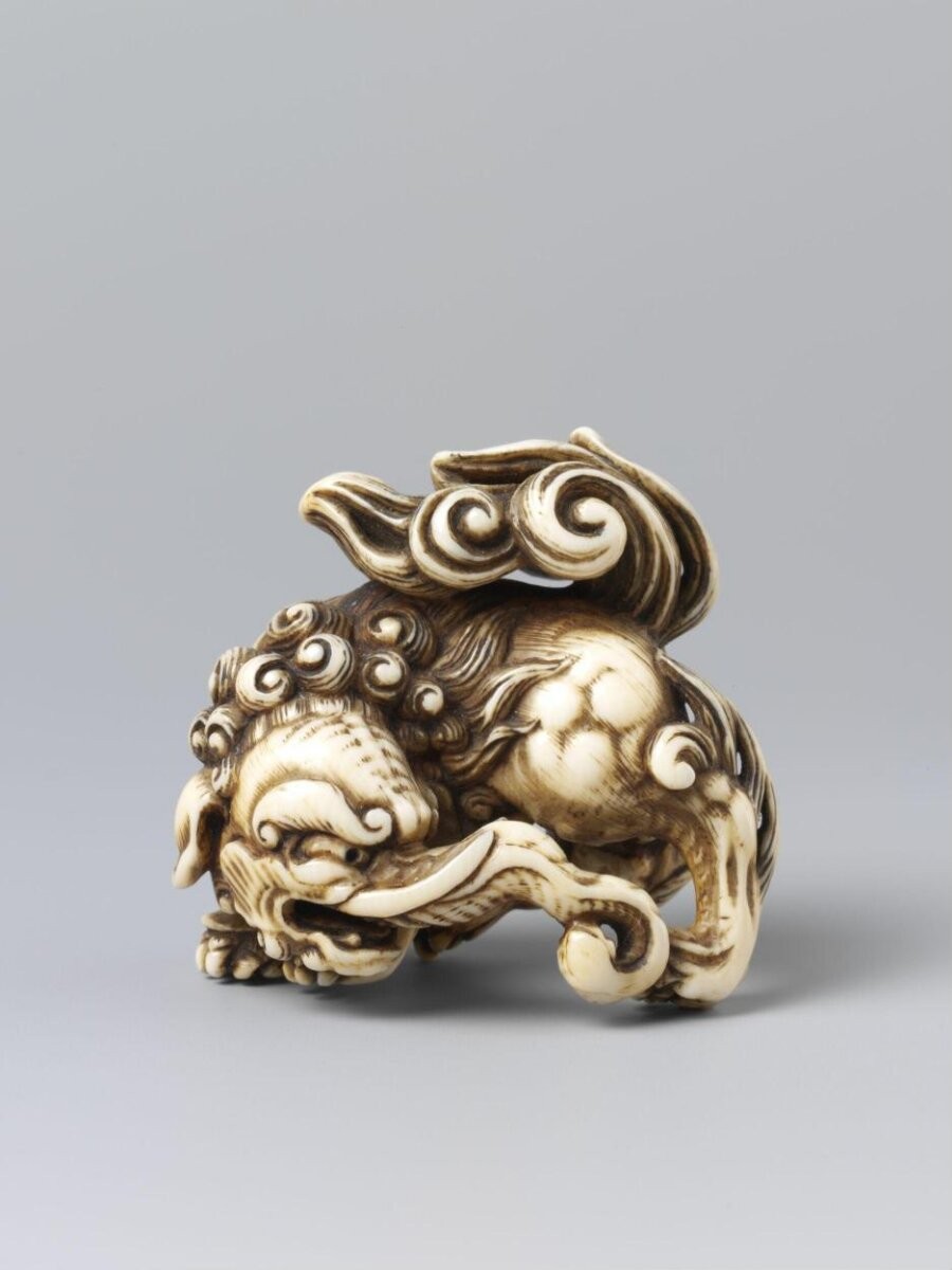 Netsuke, carved ivory, baku (mythical beast), Japan, 17th century