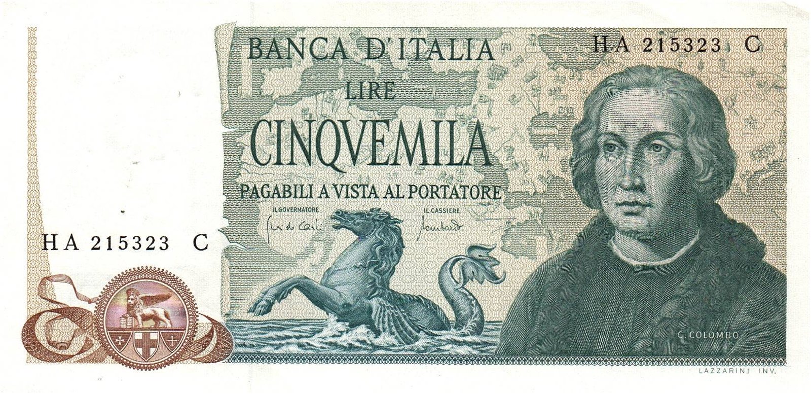 Obverse of 5000 Lire (1971–1977), Pick 102
