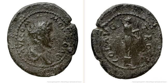 Alexandria Troas, Marc Aurel, bronze coin — Statue of Apollo Smintheus (CN type 18816)