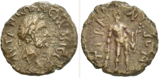 Tyras, Antoninus Pius, bronze coin — Nude Heracles standing facing (CN type 23889)