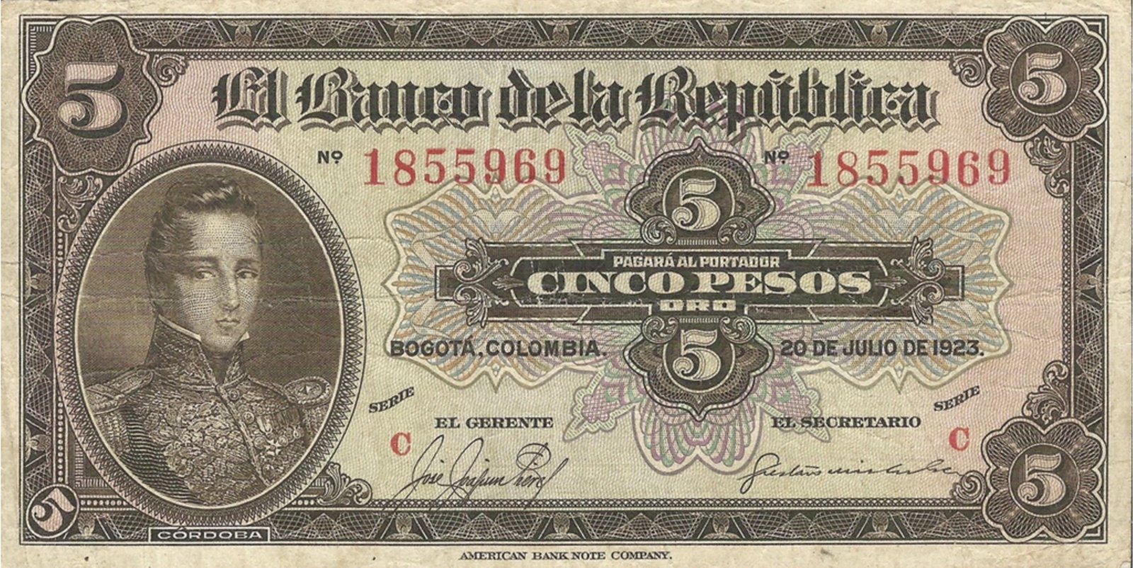 Obverse of 5 Pesos (1923), Pick 363