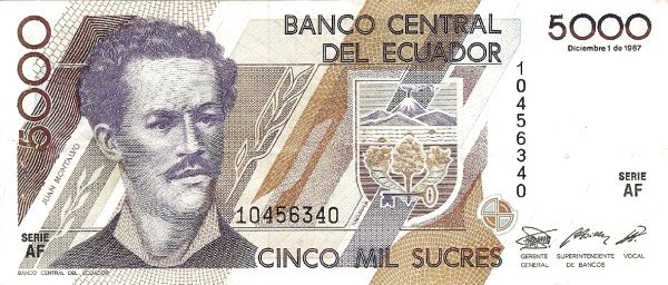 Obverse of 5000 Sucres (1987), Pick 126