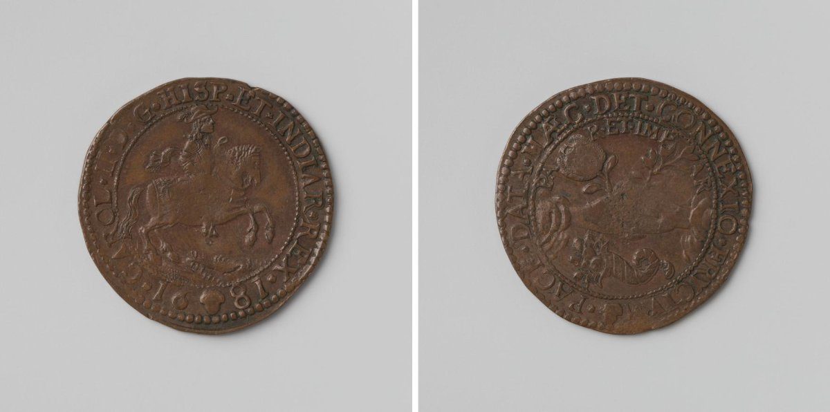 Alliance between Spain and England, jeton struck in honour of Charles II, King of Spain