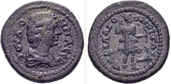 Hadrianotherai, Iulia Domna, bronze coin — Artemis standing right (CN type 21488)