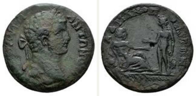 Hadrianopolis, Caracalla, 4 unit — River-god and Apollo (CN type 19765)