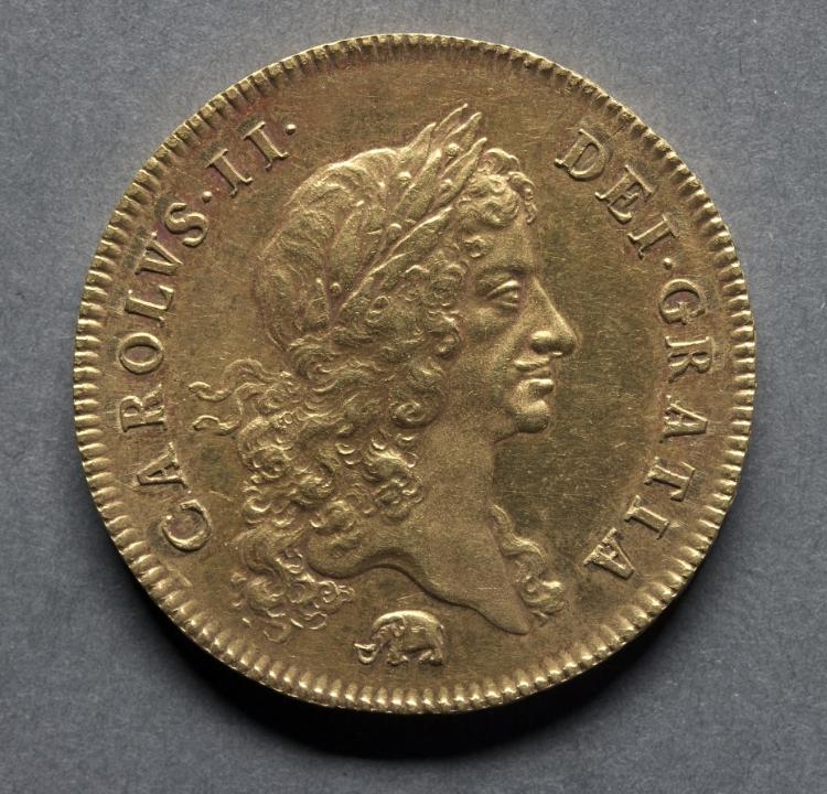 Five Guineas: Charles II (obverse), 1668 (Cleveland Museum of Art 1969.199.a)