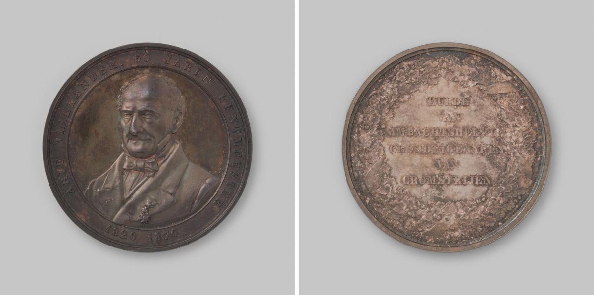 Arie Vlielander, fifty years steward of Cromstrijen, medal struck by order of the lords of the manor and landowners